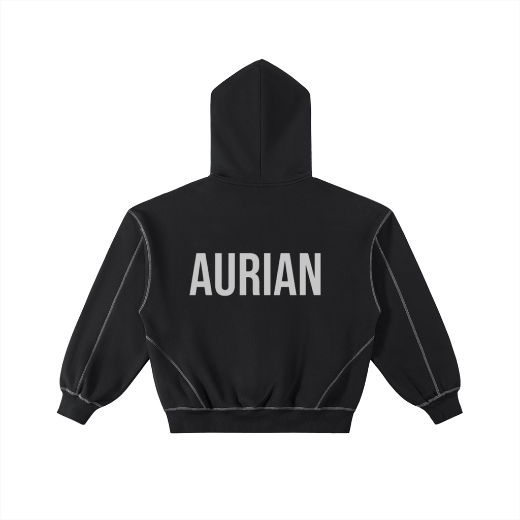 Aurian Contrast-Stitched Boxy Fleece Zip Hoodie