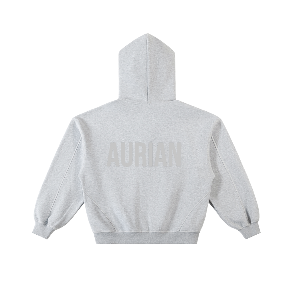 Aurian Contrast-Stitched Boxy Fleece Zip Hoodie