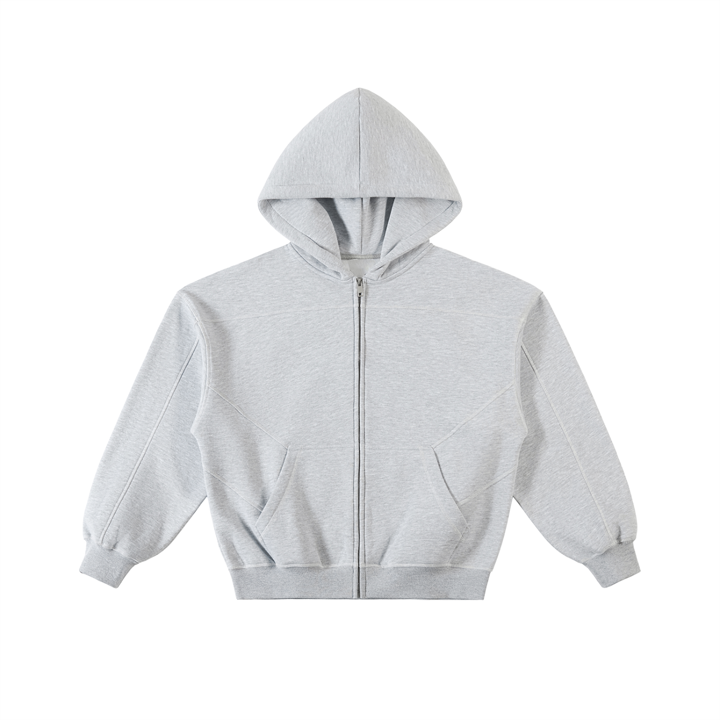 Aurian Contrast-Stitched Boxy Fleece Zip Hoodie