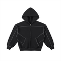 Aurian Contrast-Stitched Boxy Fleece Zip Hoodie