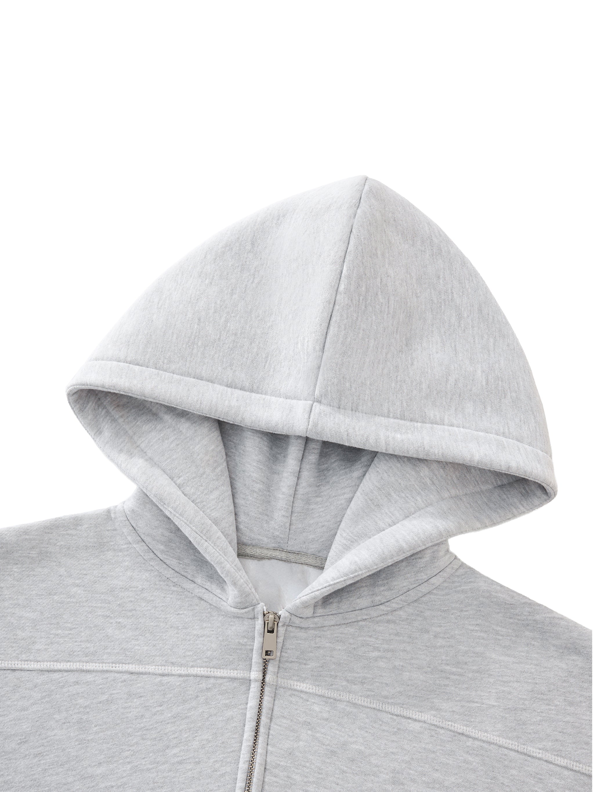 Aurian Contrast-Stitched Boxy Fleece Zip Hoodie