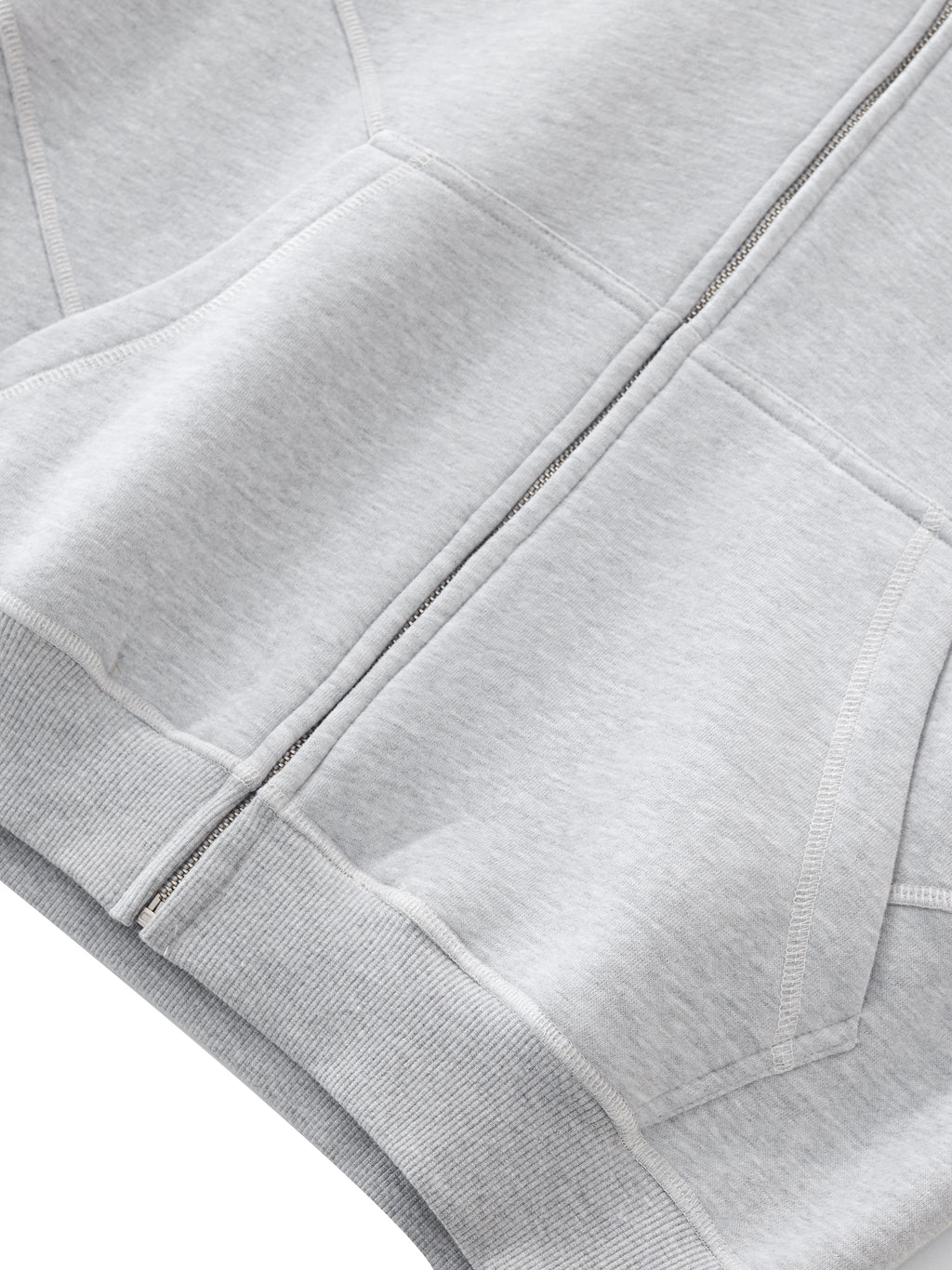 Aurian Contrast-Stitched Boxy Fleece Zip Hoodie