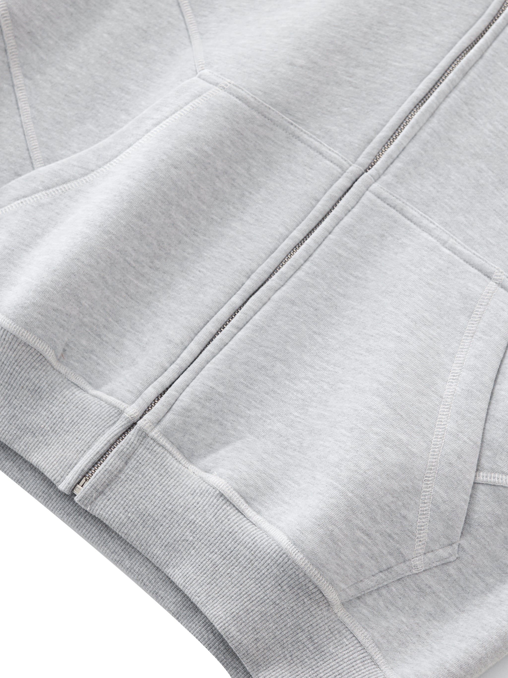 Aurian Contrast-Stitched Boxy Fleece Zip Hoodie